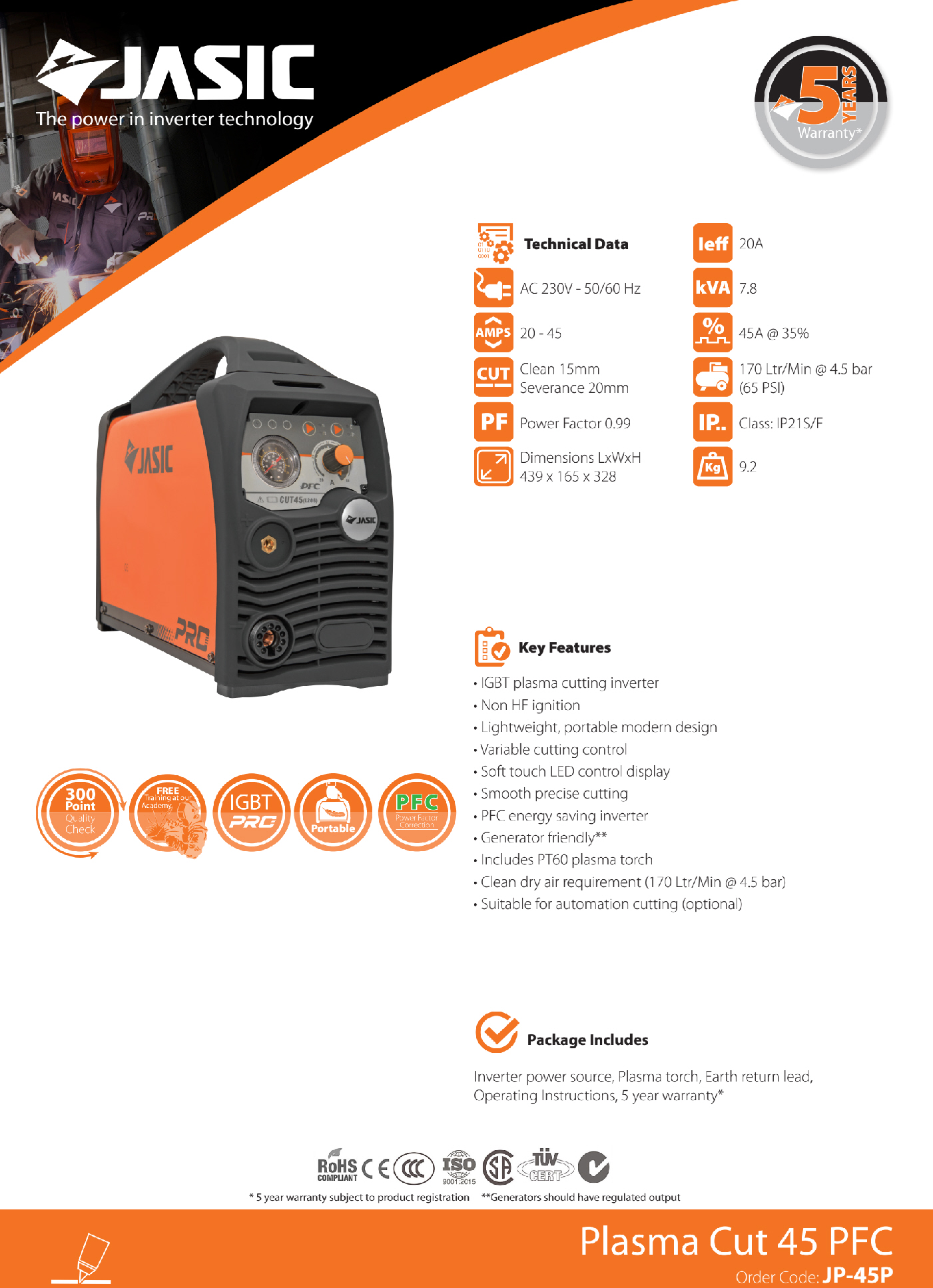 Jasic Plasma Cut 45 PFC Plasma Cutter WECS Ltd