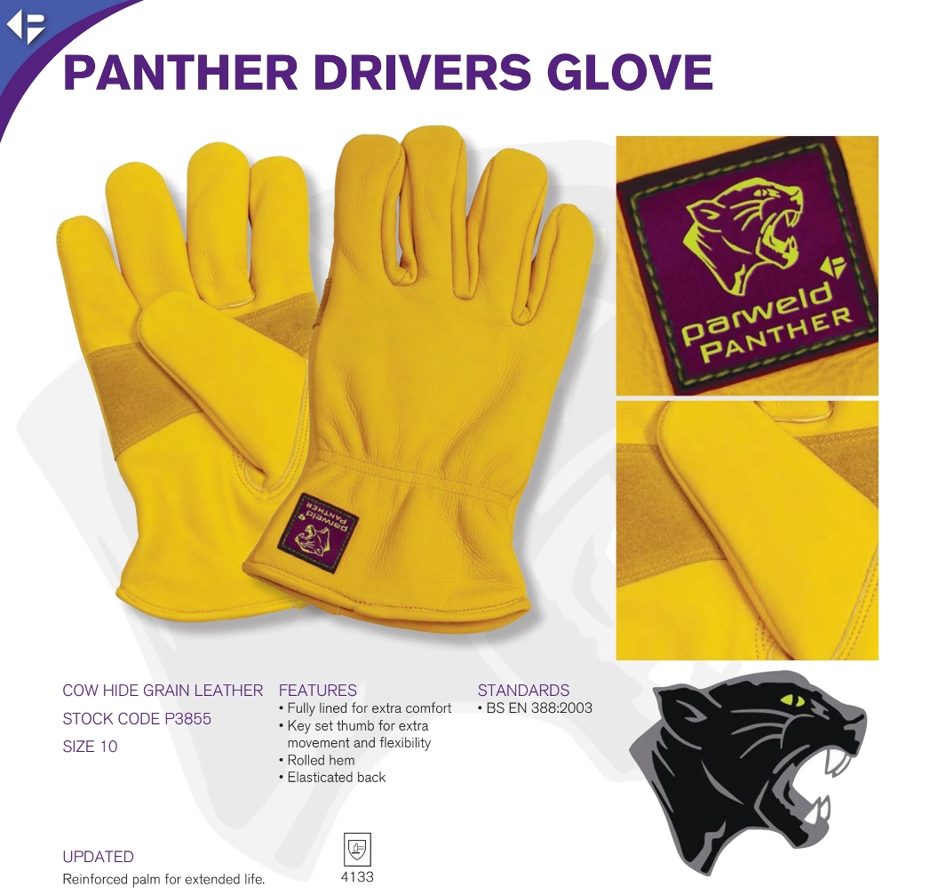 Parweld Panther Leather Drivers Gloves Fully Lined 